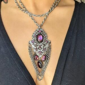 Vintage Gothic Amethyst Pendant Necklace